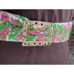 cinch belt embroidered goltone clasp floral pink green hippy Photo 2