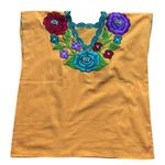 Mexican Blouse Yellow Artisanal Floral Top from Chiapas Embroidered Size L Photo 5