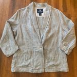 British Khaki  Blazer Large Navy White Pinstripe 100% Linen Two Pockets 1 Button Photo 0