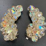 Vintage 50’s LAGUNA Faceted AB Crystal Aurora Borealis Crawler Clip On Earrings White Photo 3