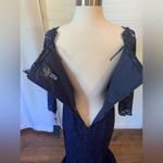 Adrianna Papell  Scalloped Lace Square Neck 3/4 Sleeve Back Navy Dress Photo 10