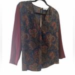 Sandro  Paris paisley print blouse size 2 navy burgundy Photo 3