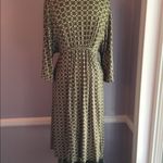 Studio M olive green geometric print kimono sleeve dress with deep V neck Size S Photo 3