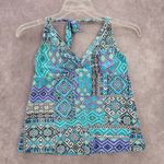 Mossimo Blue Multi Print Floral Halter Tie Swimwear Tankini Tank Top Medium M Photo 0