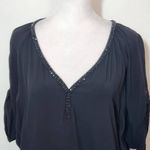 Juicy Couture  Black Blouse with Beaded Neckline Size Small Black V-Neck Blouse Photo 2