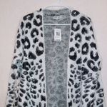 Thyme + Honey NWT Black White Fuzzy Eyelash Knit Open Front Longline Cardigan SM Photo 3