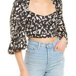 For Love & Lemons 302 Anthropology Black White Angelica Bow Puff Sleeve XS Photo 0