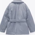 ZARA  Padded Blazer Style Jacket with Belt Dusty Blue Quilted Puffer Coat Size XL Photo 3