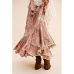 Free People  XL Ethereal Dainty Cottage Bordeaux Floral Ruffle Maxi Skirt Photo 5