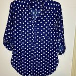 Depri  Semi-Sheer Peasant Top Size Small Navy Polka Photo 0