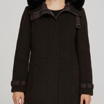 'S Max Mara 100% Virgin Wool Faux Fur Trimmed Coat in Chocolate Brown Size 8 Photo 0