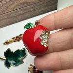 Green Leaf, Red Apple, Ladybug Bug, Flower Bar Enamel Brooch Pin Lot Of 4 Gold Photo 9