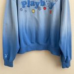 Playboy By PacSun Blue Ombre Camp Crew Neck Embroidered Cozy Pullover Sweatshirt Photo 6