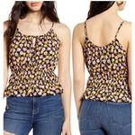 Good Luck Gem  Womens Cinch Waist Tie Front Tank Top Black Yellow Pink Floral M Photo 1