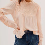 Free People Ruffle Blouse Pink Feminine XS Flowy Romantic Photo 0