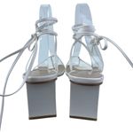 Princess Polly  Women's White Lace Up Square Toe Strappy Block Heels Sandals Sz 9 Photo 2