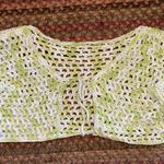 GREEN & WHITE CROCHET KNIT TIE FRONT CROP TOP Photo 3