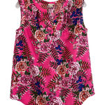 J.Crew  Bright Pink Tropical Floral V-Neck Sleeveless Top Sz 4 Resort Girl Boss Photo 0