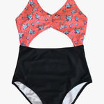 Cupshe  Sweet Fragrance Black Coral Halter Swimsuit Floral Size Large NWT #2124 Photo 0