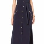 Michael Kors  Gold Button Down Navy Belted Maxi Dress Small Photo 0