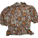 Tahari  Floral Print Mock Neck Puff Sleeve Peplum Blouse M M Photo 0