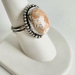 CORAL Pink Scolecite Genuine Stone 925 Sterling Silver Ring White Size 8 Photo 2