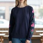 J.Crew Navy Blue Sweatshirt with Embroidered Flowers Photo 0