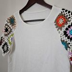 Emery Rose Top Blouse White Crochet Short Sleeves Colorful Cute Neutral Size M Photo 2