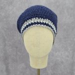 Navy Blue White Cable Pom Pom Bucket Knit Vintage Y2k Funky Beanie Crochet Hats Photo 1