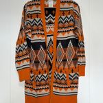 Serra  Orange Black Cream Open Front Aztec Pattern Long Cardigan with Pockets 6 Photo 0