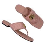 Gucci GG Logo Marmont Leather Thong Flat Sandals Pink Gold Size 37.5 Photo 1
