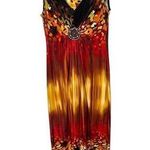 Kathy Roberts Maxi Sun Dress Artsy Boho Size 8 Jewel & Wood CenterSleeveless Red Photo 0