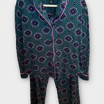 Room Service Womens Pajama Set L Green Pink Floral Loungewear Sleepwear Size L Photo 0