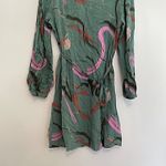 Nine West Knot Back Long Sleeve Dress Green Geometric Swirl Tie Bow Short Mini L Photo 10
