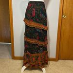 Farm Rio  Garden Tiered maxi skirt NEW boho tropical floral ruffle black motif si Photo 6