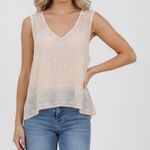 Free People  Beaded V Neck Sleeveless Sheer Blouse Peach M Photo 0