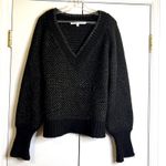 Veronica Beard  Mirnie Metallic V-Neck Long Relaxed Oversized Sweater Black XL Photo 2