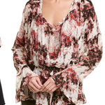 IRO  Red Black Floral Bell Sleeve V-Neck Viscose Blouse Size 44 / Large 12 Photo 0