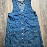 Vintage 90s Denim Button Sleeveless Jumper Mini Dress Medium Granola Fisherman Blue Photo 0