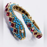 Kenneth Jay Lane KJL Faux‎ Ruby & Turquoise Snake Bangle Bracelet New Photo 2