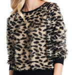 1. State  Eyelash Cheetah Print Cropped Sweater Top Photo 0