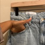 ZARA Relaxed Fit Light Wash Distressed Denim Straight Leg Jeans Buckle Back 2 Photo 2