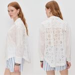 Free People  Dainty Ethereal Cottage Mae Washed Eyelet Shirt in White Size Medium Photo 7