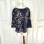LC Lauren Conrad black floral 3/4 sleeve top Photo 1