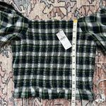 American Eagle  NWT Trendy Plaid Puff Sleeve Top Green Navy White Smocked Crop Photo 7