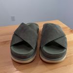 UGG  Goldenstar Cross Slide Suede Minimalist Platform Sandal Green Size 7.5 Photo 3