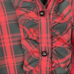 Talbots Red & Black Tartan Plaid Half Button Ruffled Long Sleeves Top, Size 4 Photo 8