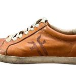 Frye Women’s Leather Low Top Sneakers 6.5M Tan Brown Logo Distressed Casual Shoe Photo 2