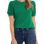 CeCe Blouse Women's Size M Short Puff-Sleeve Top Spring Green Office Casual Photo 0