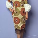 Vintage 70’s Homemade Puff Sleeve Collared Dress in Brown Orange Yellow Size S Photo 0